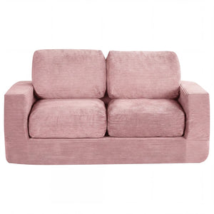 2-Seater Floor Couch Loveseat Foam Sofa with Removable Corduroy Cover-Pink view 4