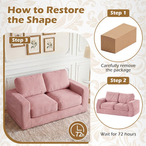 2-Seater Floor Couch Loveseat Foam Sofa with Removable Corduroy Cover-Pink view 9