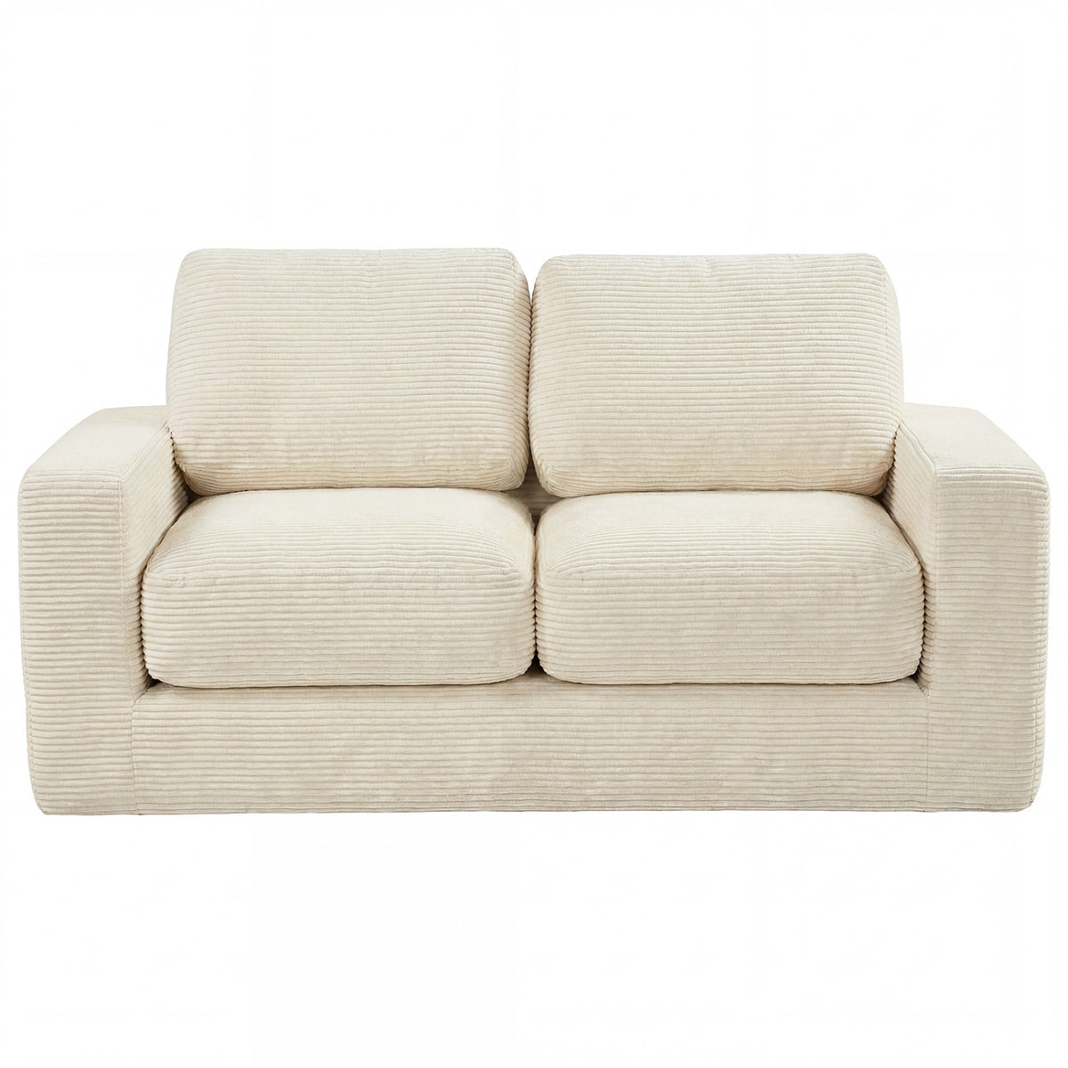 2-Seater Floor Couch Loveseat Foam Sofa with Removable Corduroy Cover-Beige view 4