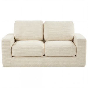 2-Seater Floor Couch Loveseat Foam Sofa with Removable Corduroy Cover-Beige view 4