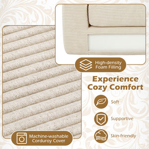 2-Seater Floor Couch Loveseat Foam Sofa with Removable Corduroy Cover-Beige view 7