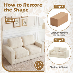 2-Seater Floor Couch Loveseat Foam Sofa with Removable Corduroy Cover-Beige view 9