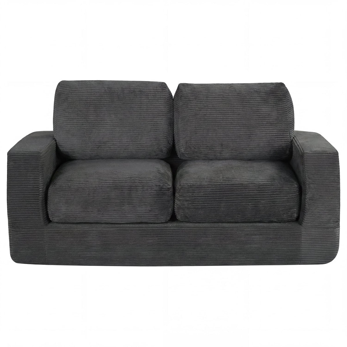 2-Seater Floor Couch Loveseat Foam Sofa with Removable Corduroy Cover-Black view 4