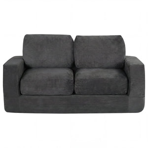 2-Seater Floor Couch Loveseat Foam Sofa with Removable Corduroy Cover-Black view 4