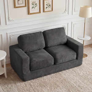 2-Seater Floor Couch Loveseat Foam Sofa with Removable Corduroy Cover-Black view 2