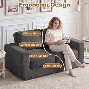 2-Seater Floor Couch Loveseat Foam Sofa with Removable Corduroy Cover-Black view 8