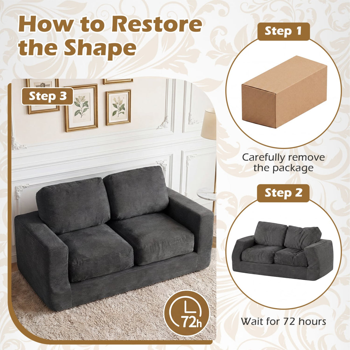 2-Seater Floor Couch Loveseat Foam Sofa with Removable Corduroy Cover-Black view 9