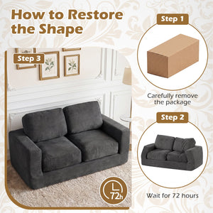 2-Seater Floor Couch Loveseat Foam Sofa with Removable Corduroy Cover-Black view 9
