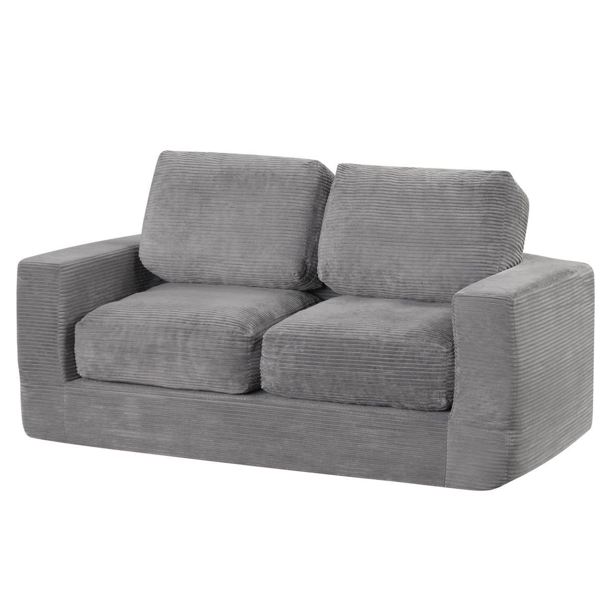 2-Seater Floor Couch Loveseat Foam Sofa with Removable Corduroy Cover-Gray