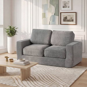 2-Seater Floor Couch Loveseat Foam Sofa with Removable Corduroy Cover-Gray view 3