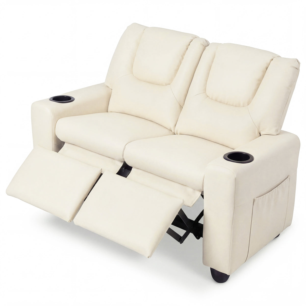 2-Seater Kids Recliner Double Toddler Sofa Chair with 2 Cup Holders-Beige view 4