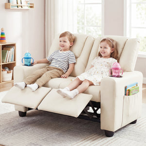2-Seater Kids Recliner Double Toddler Sofa Chair with 2 Cup Holders-Beige view 6