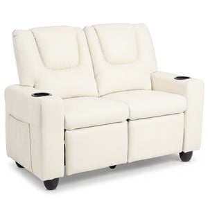 2-Seater Kids Recliner Double Toddler Sofa Chair with 2 Cup Holders-Beige