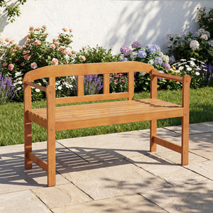 2-Seater Outdoor Acacia Wood Garden Bench with Backrest & Armrests view 2