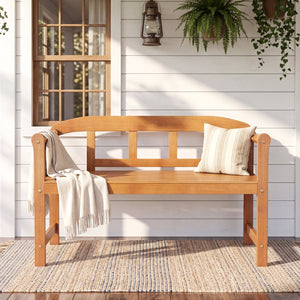 2-Seater Outdoor Acacia Wood Garden Bench with Backrest & Armrests view 3