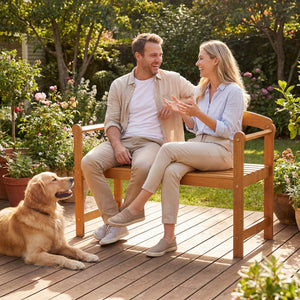 2-Seater Outdoor Acacia Wood Garden Bench with Backrest & Armrests view 6