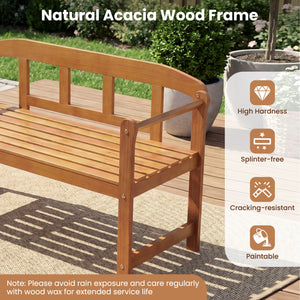 2-Seater Outdoor Acacia Wood Garden Bench with Backrest & Armrests view 8
