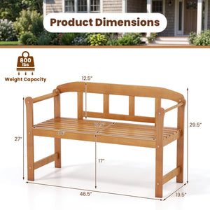 2-Seater Outdoor Acacia Wood Garden Bench with Backrest & Armrests view 5