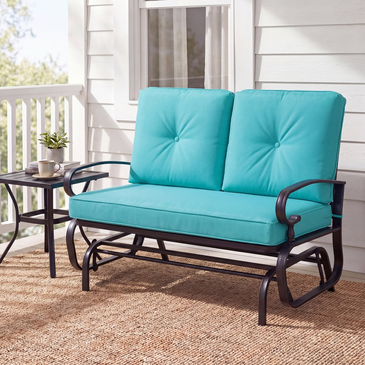 2 Seats Outdoor Swing Glider Chair with Comfortable Cushions-Pantone Green view 3