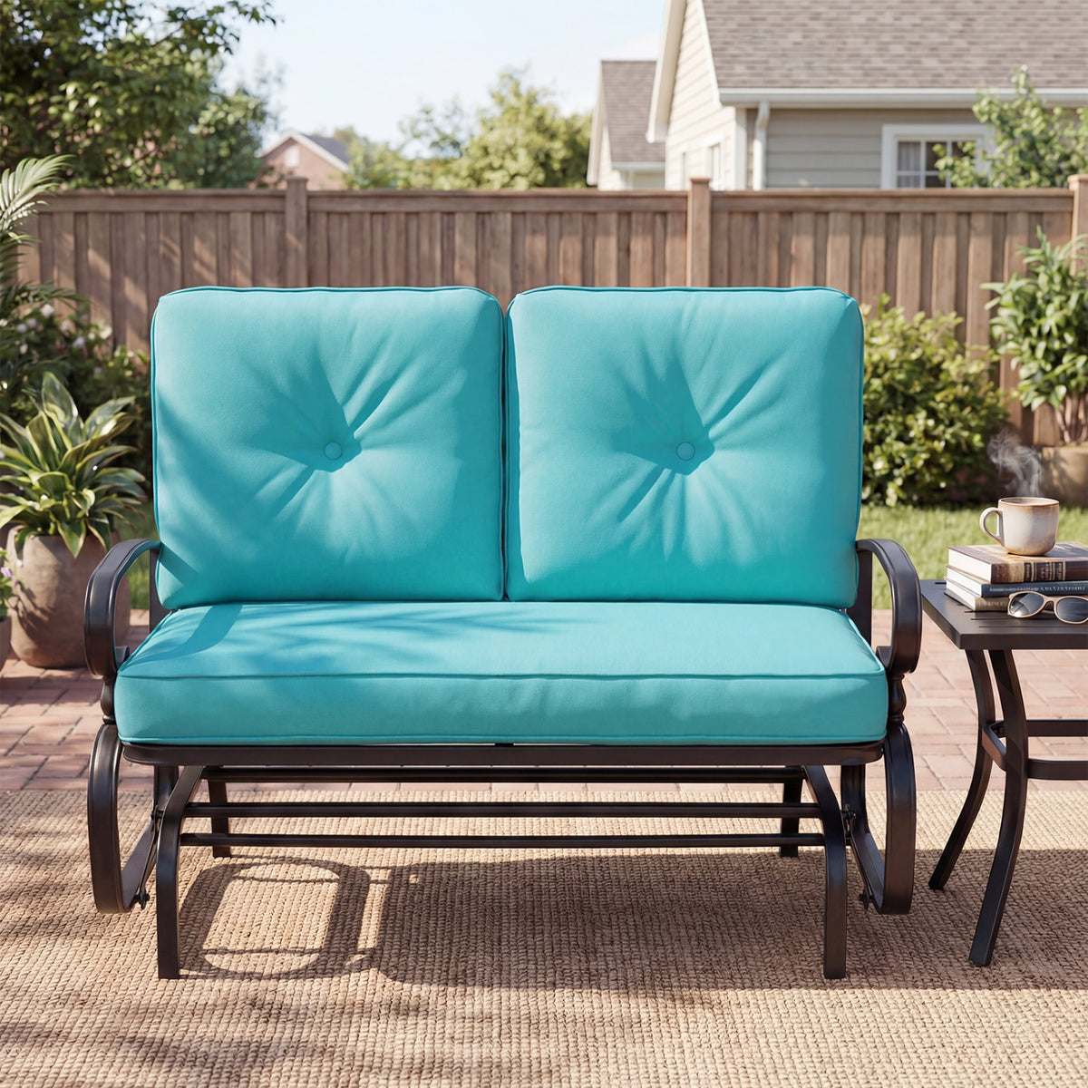 2 Seats Outdoor Swing Glider Chair with Comfortable Cushions-Pantone Green view 6