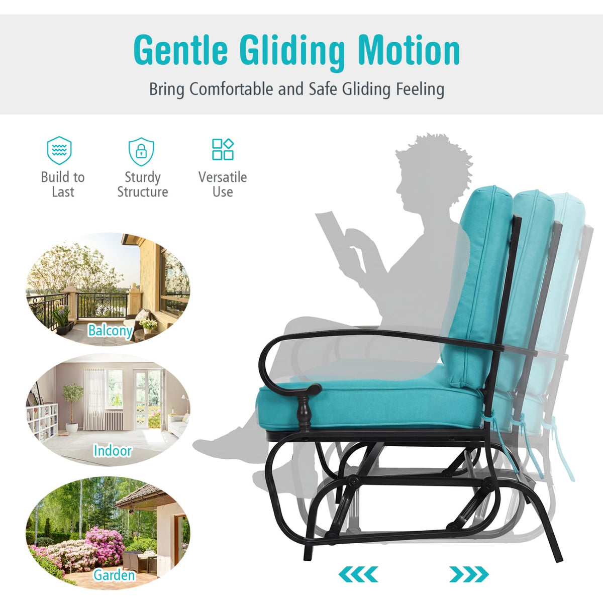 2 Seats Outdoor Swing Glider Chair with Comfortable Cushions-Pantone Green view 7