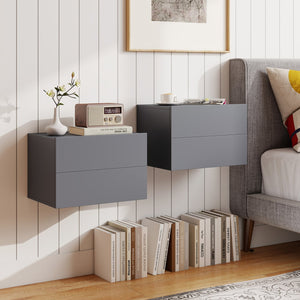 2 Storage Drawers Wall Mounted Floating Nightstand for Bedroom-Gray view 2