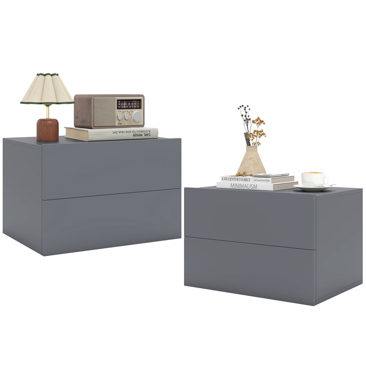 2 Storage Drawers Wall Mounted Floating Nightstand for Bedroom-Gray view 4