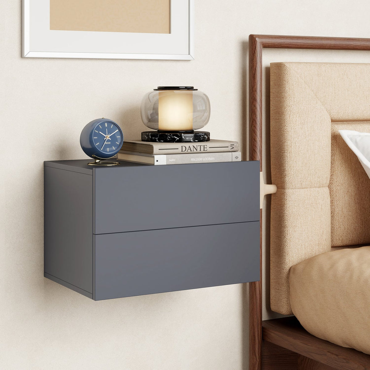 2 Storage Drawers Wall Mounted Floating Nightstand for Bedroom-Gray view 6