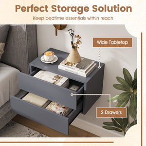 2 Storage Drawers Wall Mounted Floating Nightstand for Bedroom-Gray view 9