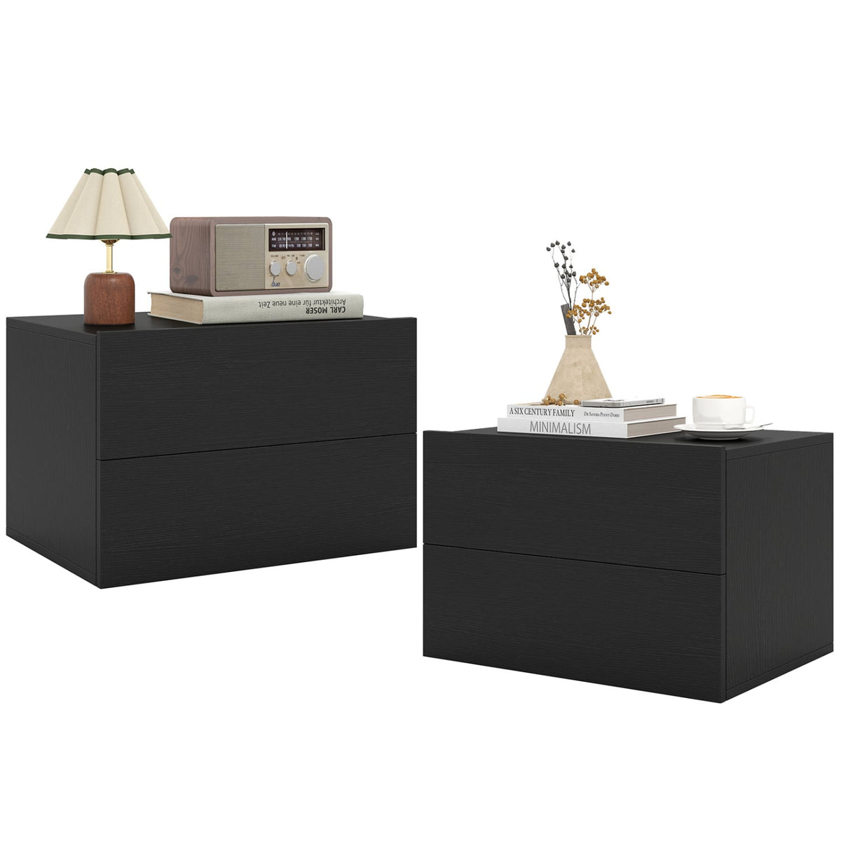 2 Storage Drawers Wall Mounted Floating Nightstand for Bedroom-Black view 4