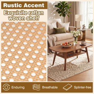 2-Tier Boho Rattan Coffee Table with Rounded Corners-Walnut view 9