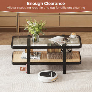2-Tier Coffee Table with Storage and Tempered Glass Tabletop-Black view 9