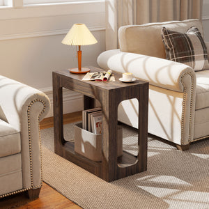 2-Tier End Table with Storage Shelf for Living Room-Walnut view 2