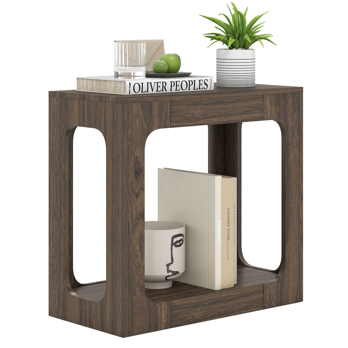 2-Tier End Table with Storage Shelf for Living Room-Walnut view 4