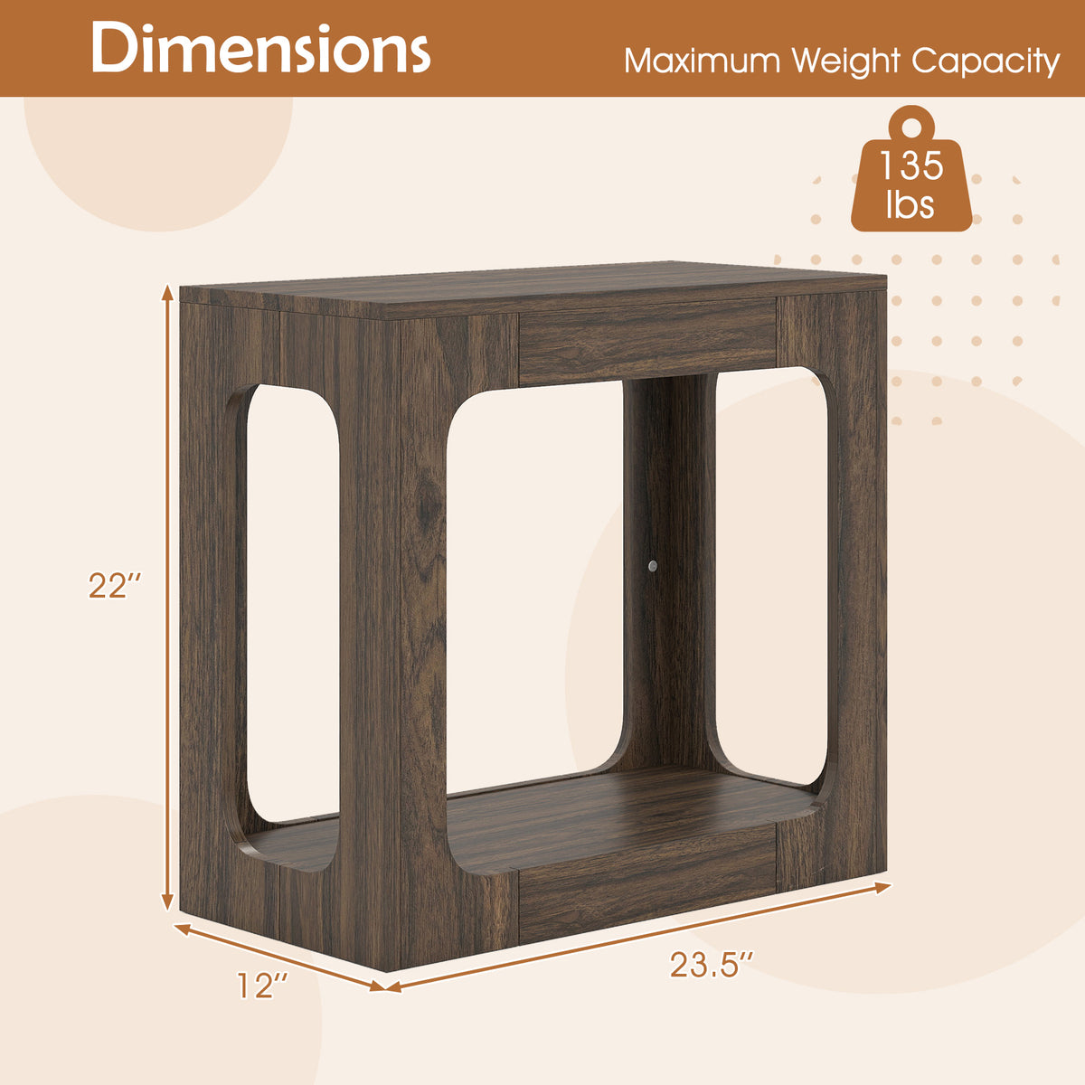 2-Tier End Table with Storage Shelf for Living Room-Walnut view 5