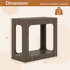 2-Tier End Table with Storage Shelf for Living Room-Walnut view 5