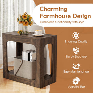 2-Tier End Table with Storage Shelf for Living Room-Walnut view 8