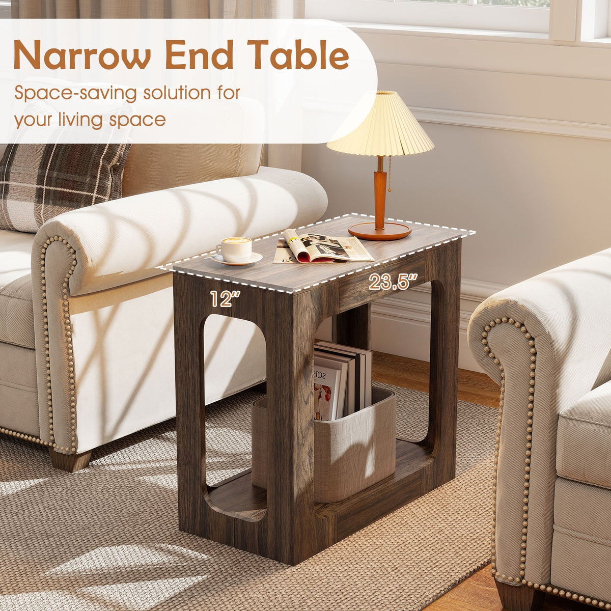 2-Tier End Table with Storage Shelf for Living Room-Walnut view 9