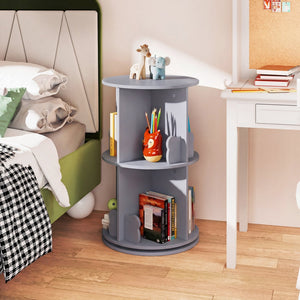 2 Tier Freestanding Kids Rotating Bookshelf Storage Rack with Bear Baffles-Gray view 3