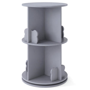 2 Tier Freestanding Kids Rotating Bookshelf Storage Rack with Bear Baffles-Gray