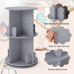 2 Tier Freestanding Kids Rotating Bookshelf Storage Rack with Bear Baffles-Gray view 8