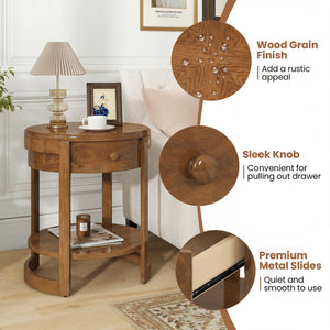 2-Tier Round End Table Mid Century Modern Nightstand Set of 2-Oak view 9