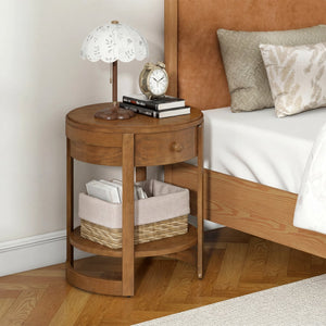 2-Tier Round End Table Mid Century Modern Nightstand Set of 2-Oak view 5