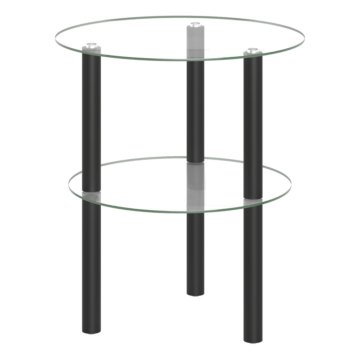 2-Tier Round End Table with Clear Tempered Glass Top and Shelf-Black