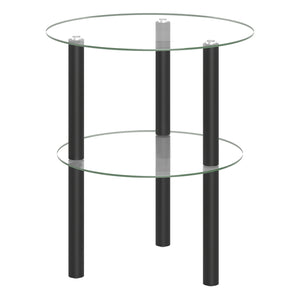 2-Tier Round End Table with Clear Tempered Glass Top and Shelf-Black