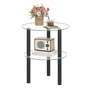 2-Tier Round End Table with Clear Tempered Glass Top and Shelf-Black view 4