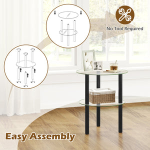 2-Tier Round End Table with Clear Tempered Glass Top and Shelf-Black view 9