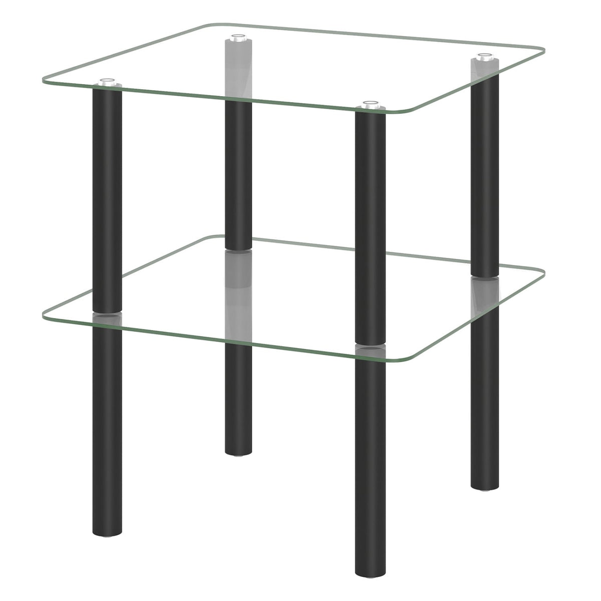 2-Tier Square End Table with Shelf and Clear Tempered Glass Top-Black