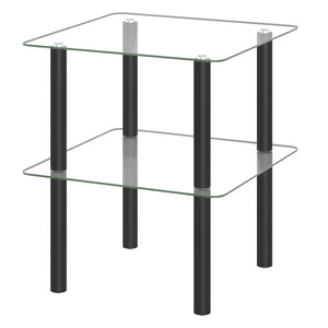2-Tier Square End Table with Shelf and Clear Tempered Glass Top-Black
