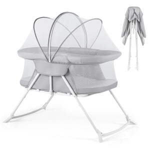 2 in 1 Baby Bassinet with Rocking Motion Foldable Bedside Sleeper with Breathable Mesh-Grey view 4